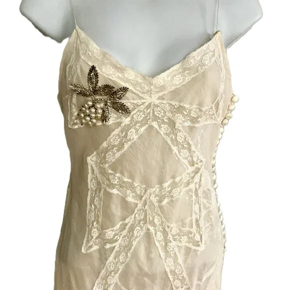 Christian Dior Boutique Paris Vintage Silk Slip Maxi Dress-Lace Panels-FR 36 - Picture 3 of 11